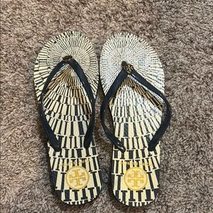 Tory Burch Blue and Gold Flip Flops